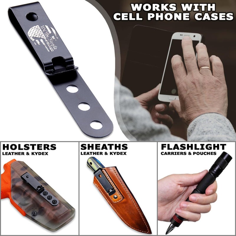 Holstex HolsterSmith Universal Metal Belt Clip for Holster Making - (Model 5) - (3-Hole) - (Tactical Black) - (w/Punisher Skull - We The People Engraving) - (1 Pack) - Image 2